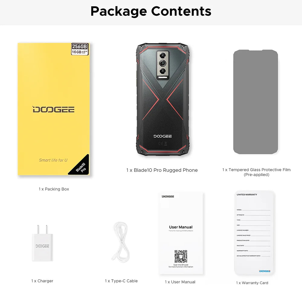 World Premiere DOOGEE Blade10 Pro Rugged Phone 6.56" 90Hz IPS Screen 6GB+256GB Octa Core 50MP AI Main Camera 5150mAh Android 14