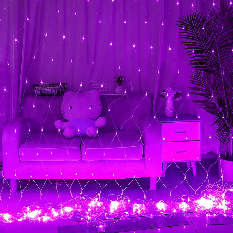 LED Net Mesh Fairy Light 1.5*1.5M 3*2M 6*4M 10*8M Outdoor Waterproof Curtain String Lamp 110V 220V Xmas Wedding Party  Decor