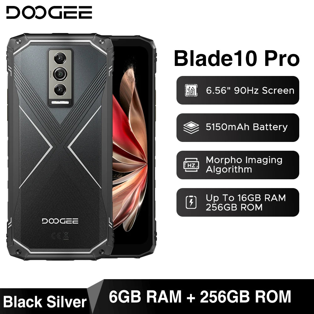 World Premiere DOOGEE Blade10 Pro Rugged Phone 6.56" 90Hz IPS Screen 6GB+256GB Octa Core 50MP AI Main Camera 5150mAh Android 14
