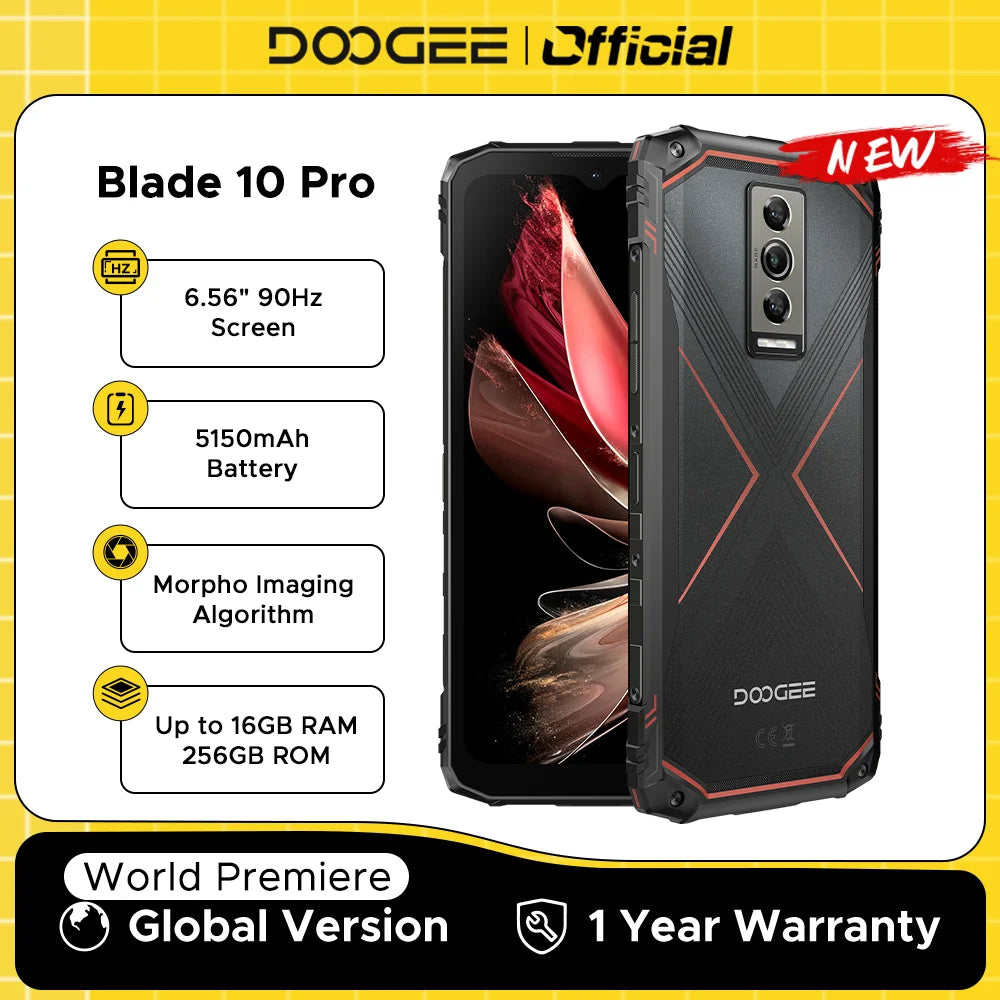 World Premiere DOOGEE Blade10 Pro Rugged Phone 6.56" 90Hz IPS Screen 6GB+256GB Octa Core 50MP AI Main Camera 5150mAh Android 14