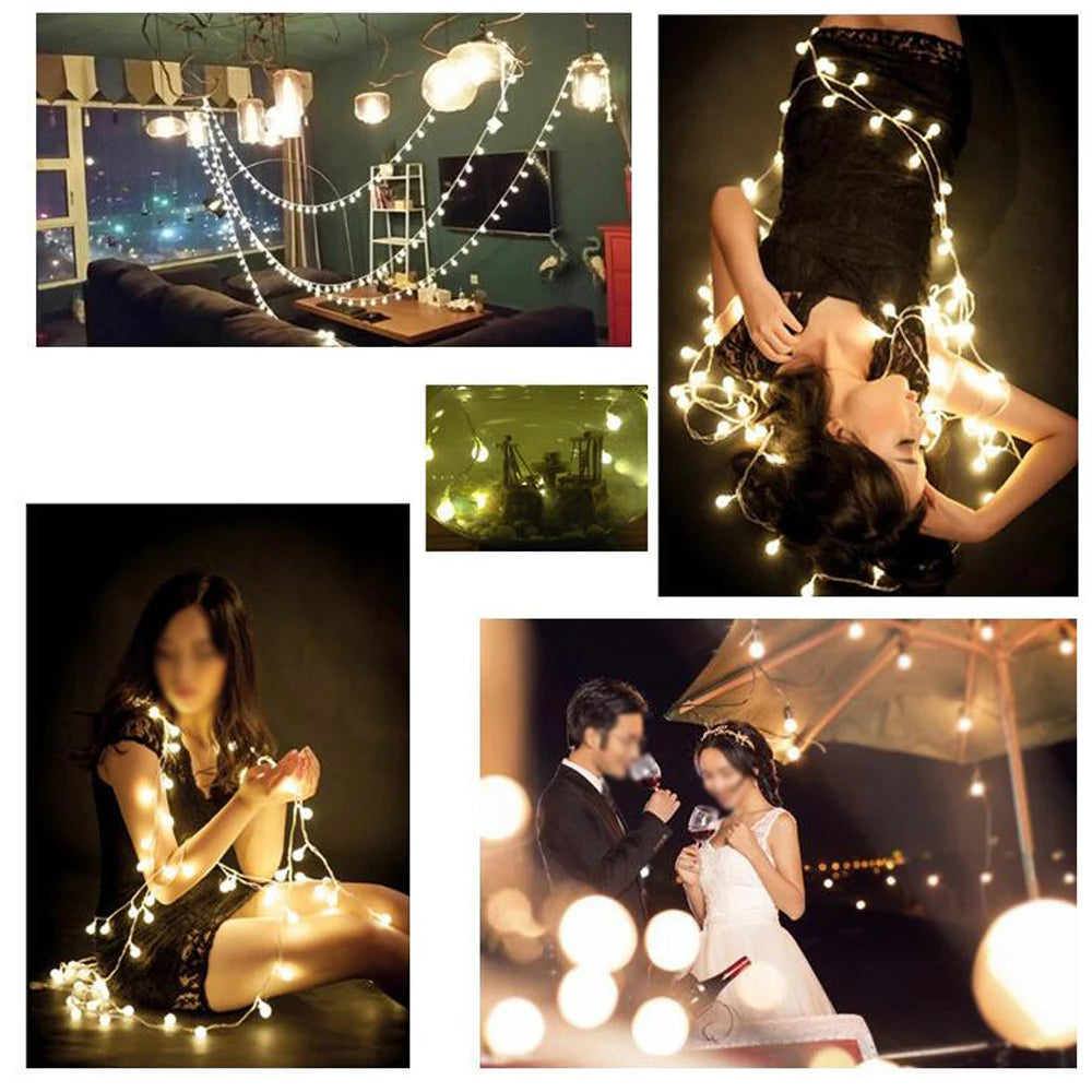 3M/6M/10M Ball LED String Light 20LED 40LED 80LED Chain Fairy Lights Holiday Christmas Wedding Outdoor Decor Battery Operated