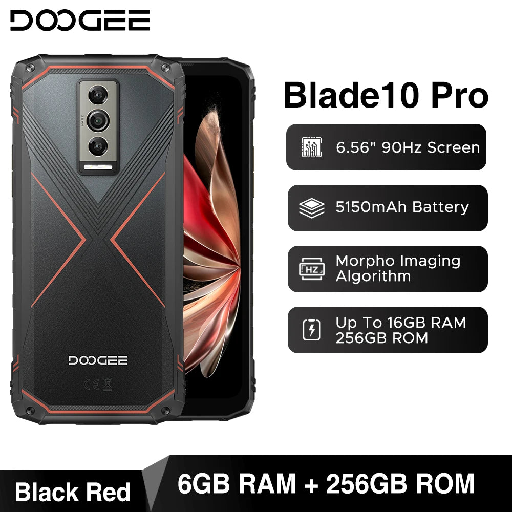 World Premiere DOOGEE Blade10 Pro Rugged Phone 6.56" 90Hz IPS Screen 6GB+256GB Octa Core 50MP AI Main Camera 5150mAh Android 14