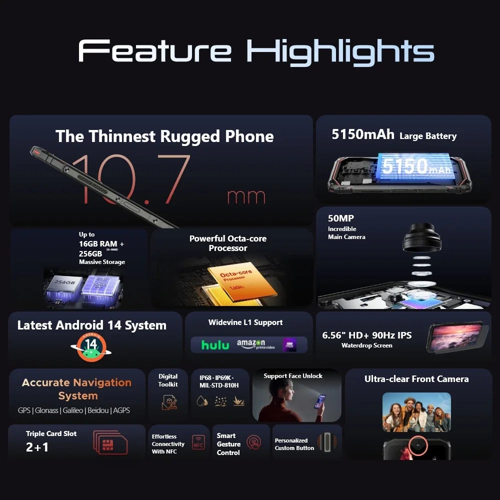 World Premiere DOOGEE Blade10 Pro Rugged Phone 6.56" 90Hz IPS Screen 6GB+256GB Octa Core 50MP AI Main Camera 5150mAh Android 14