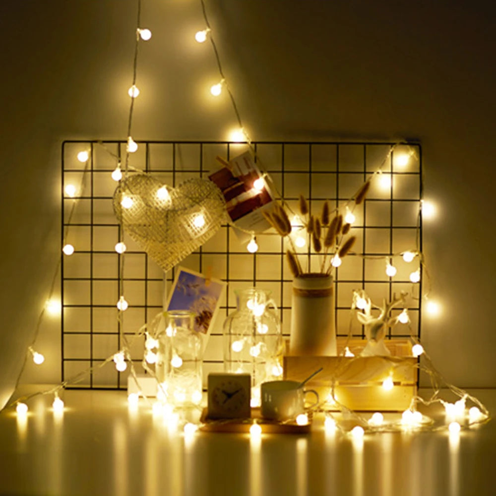 3M/6M/10M Ball LED String Light 20LED 40LED 80LED Chain Fairy Lights Holiday Christmas Wedding Outdoor Decor Battery Operated
